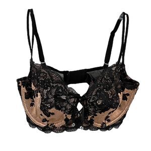 Victorias Secret Bra 34D White‎ Semi Sheer Lace Embroidered Unlined Demi Bustier